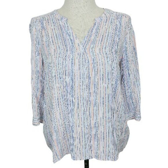 FDJ Popover Blouse Womens 10 V-Neck Speckled Stripe 3/4 Sleeve Jersey Knit - Picture 1 of 10